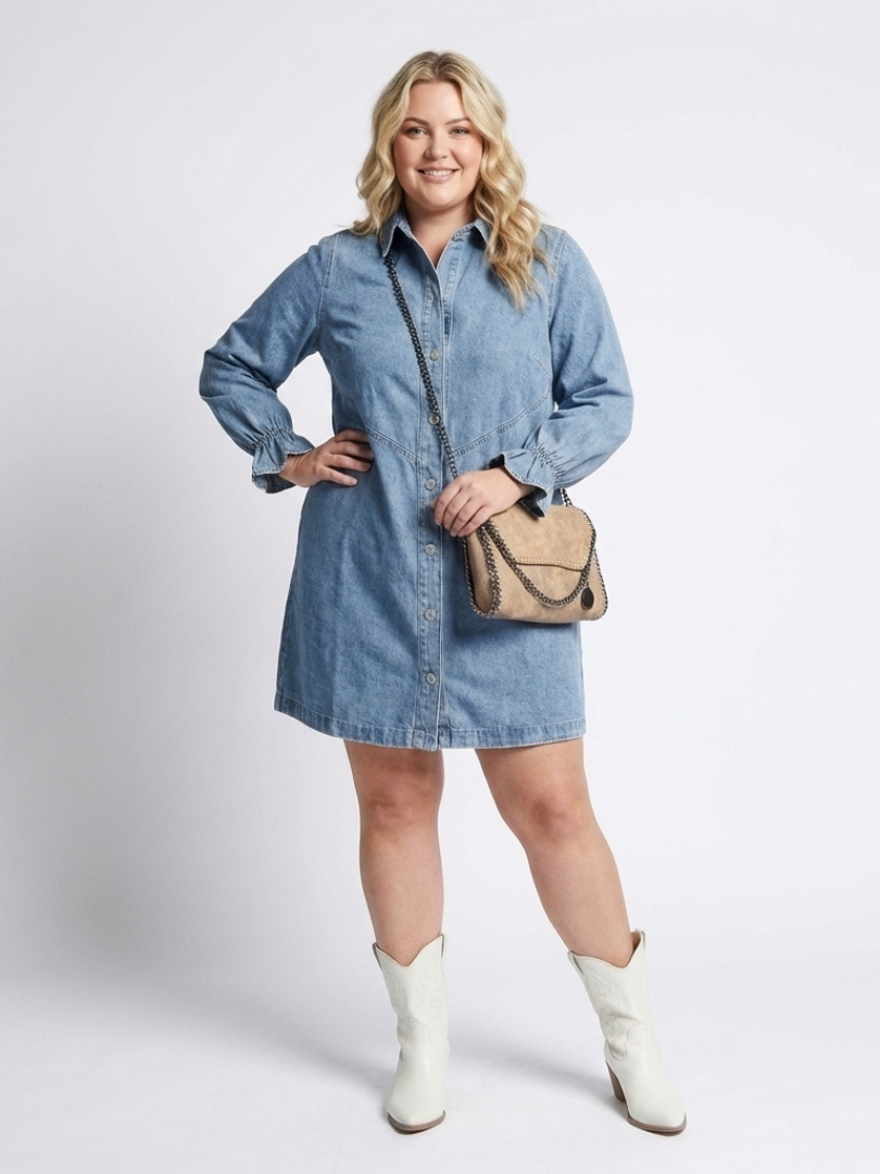 Sabine | Robe Chemise en Jean à Manches Longues avec Boutonnage