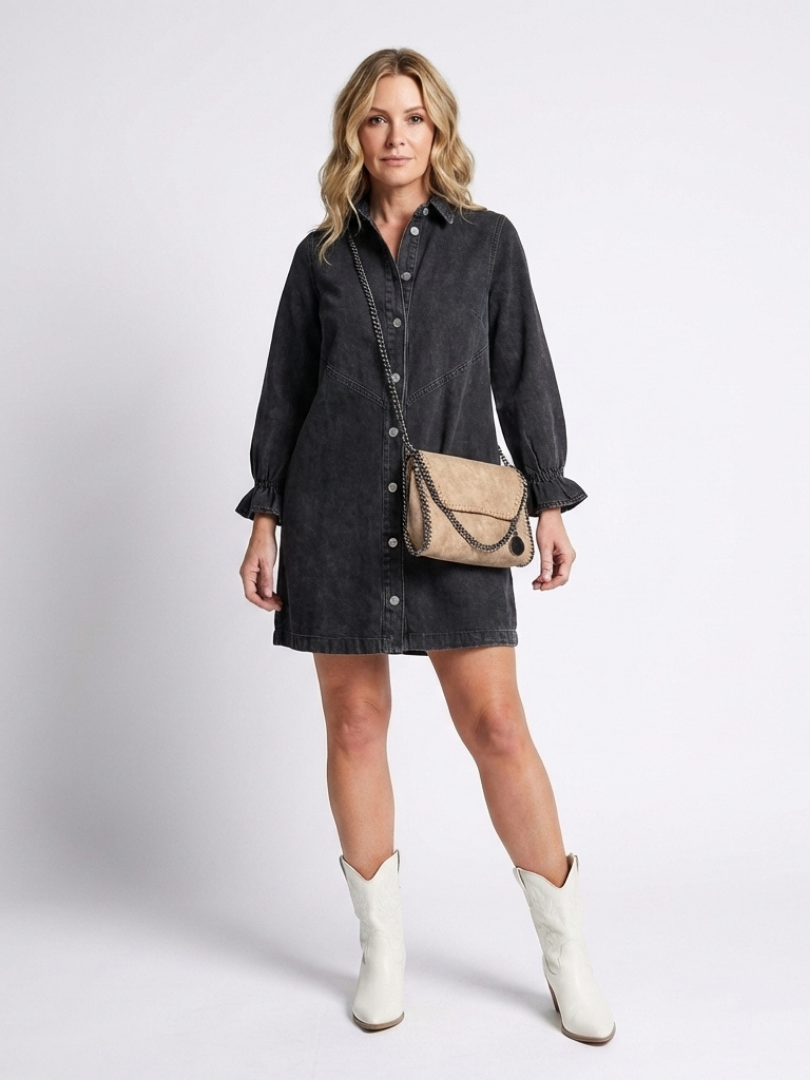 Sabine | Robe Chemise en Jean à Manches Longues avec Boutonnage