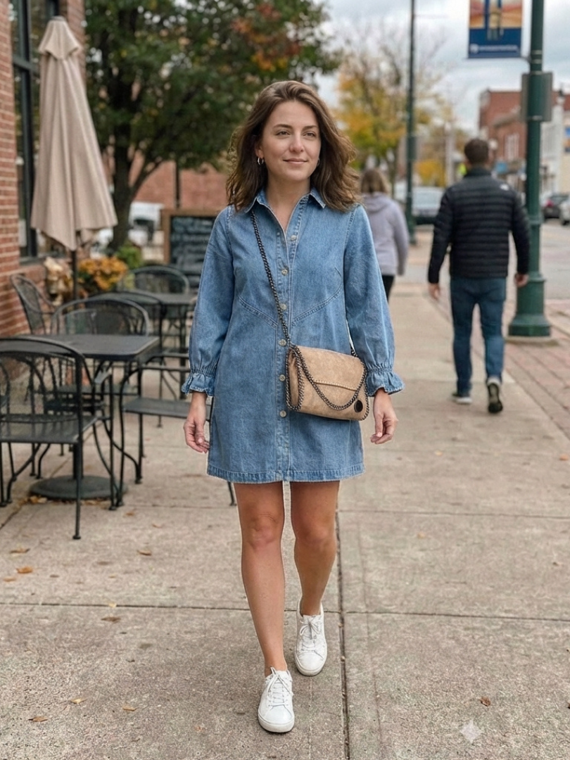 Sabine | Robe Chemise en Jean à Manches Longues avec Boutonnage