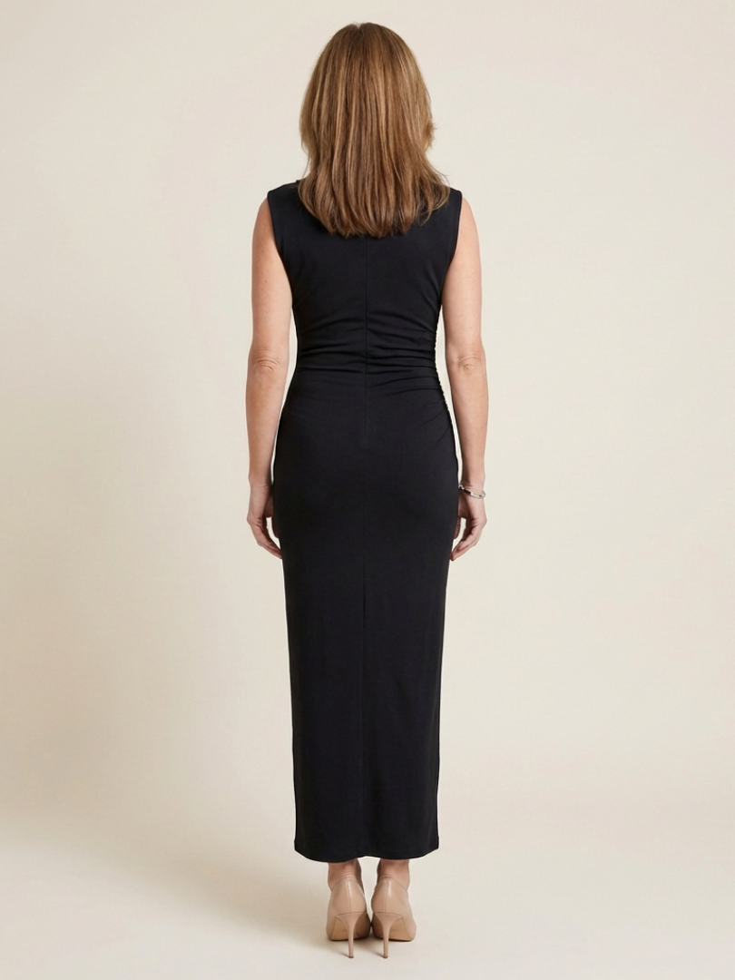 Sabine | Robe Midi Sans Manches à Col Haut Drapé