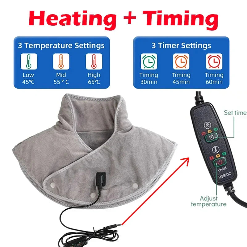 Coussin Chauffant pour le Cou et les Épaules avec Vibrations USB