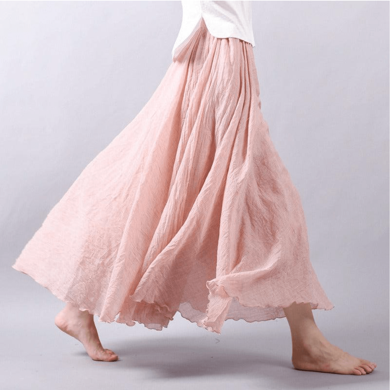 Jupe maxi en lin pour femme — coupe évasée bohème pour l'été