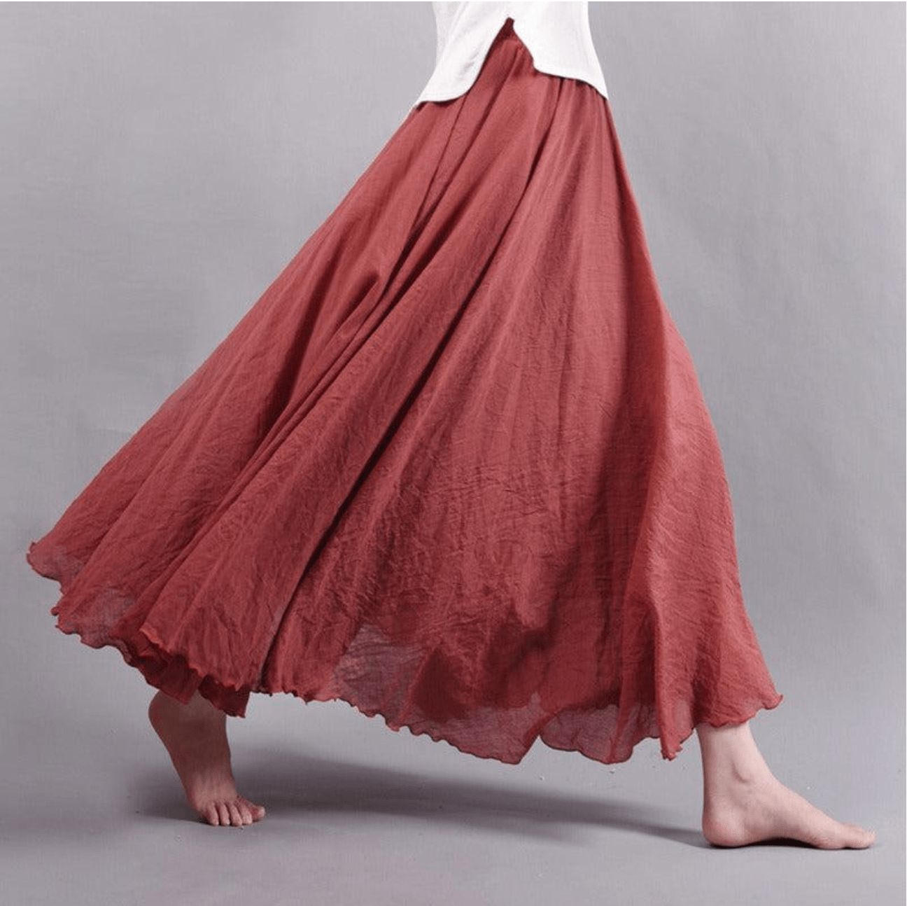 Jupe maxi en lin pour femme — coupe évasée bohème pour l'été
