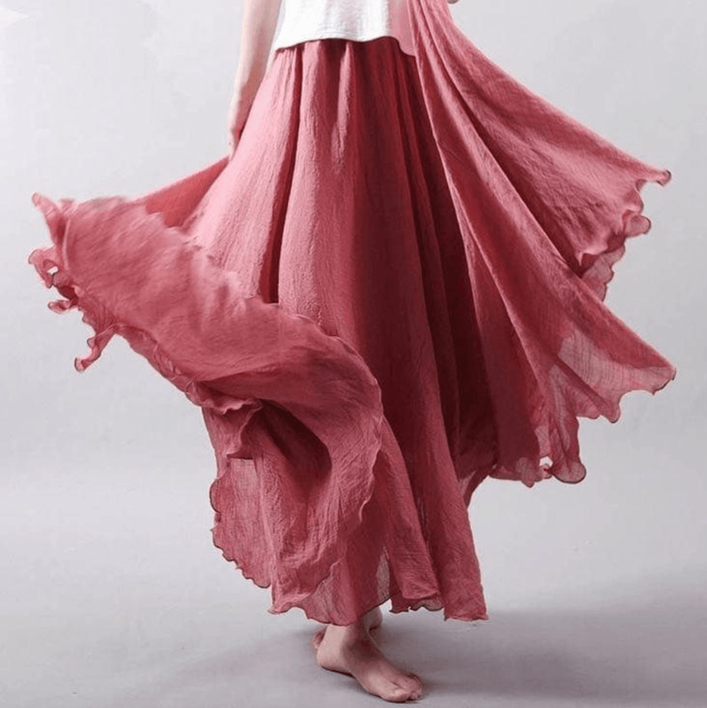Jupe maxi en lin pour femme — coupe évasée bohème pour l'été