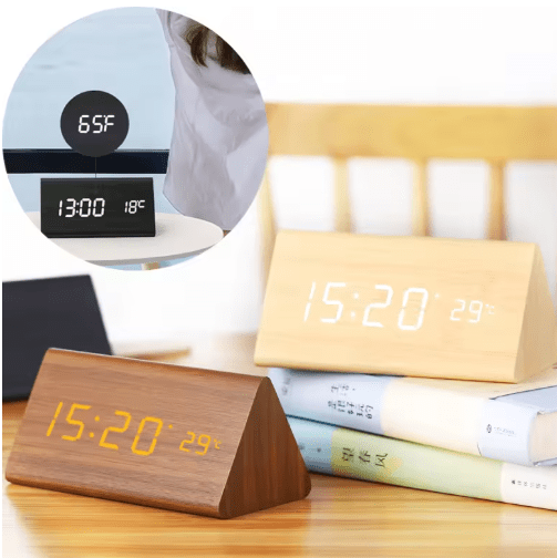 WoodSense Horloge LED en Bois – Commandée par la voix & Élégante pour chaque pièce