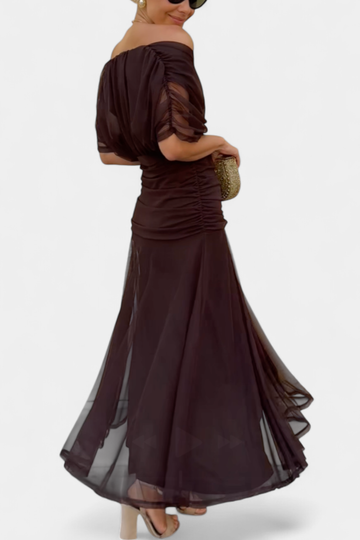 Robe longue femme — décolleté en V et corps froncé — mariage