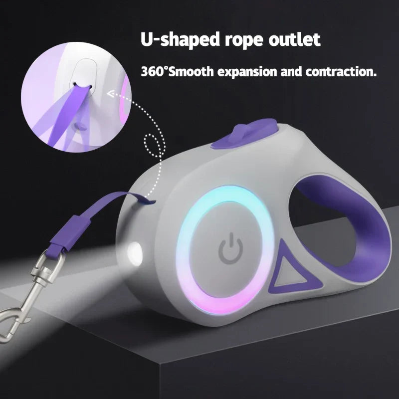 Ligne LED pour chien LumiLeash FlexiLight | Ligne rétractable avec éclairage | Longueur de 3 m & 5 m | Pour chiens & chats jusqu'à 35 kg