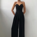Combinaison Longue en Polyester avec Col en V et Pantalon à Jambe Large pour Femme