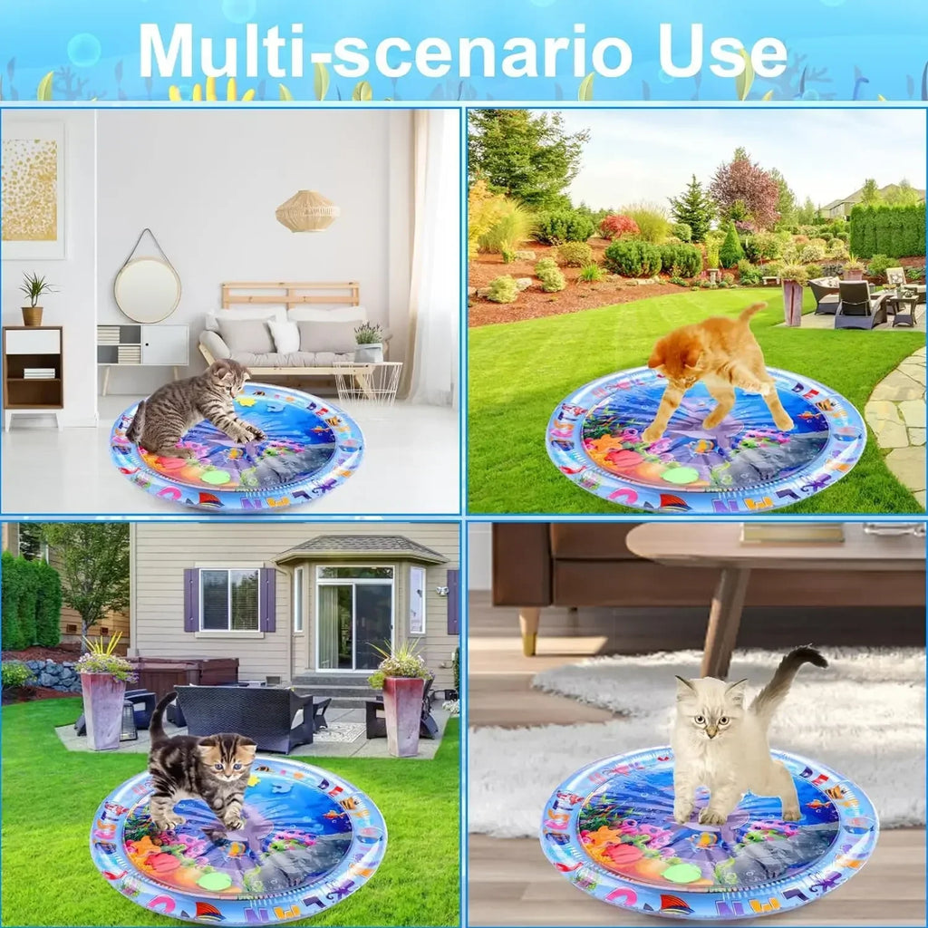 AquaPaws | Tapis de Jeu Aquatique Interactif pour Chats & Chiens | Tapis de Jeu Rafraîchissant d'Été | Gonflable & Portable | 65 cm / 100 cm