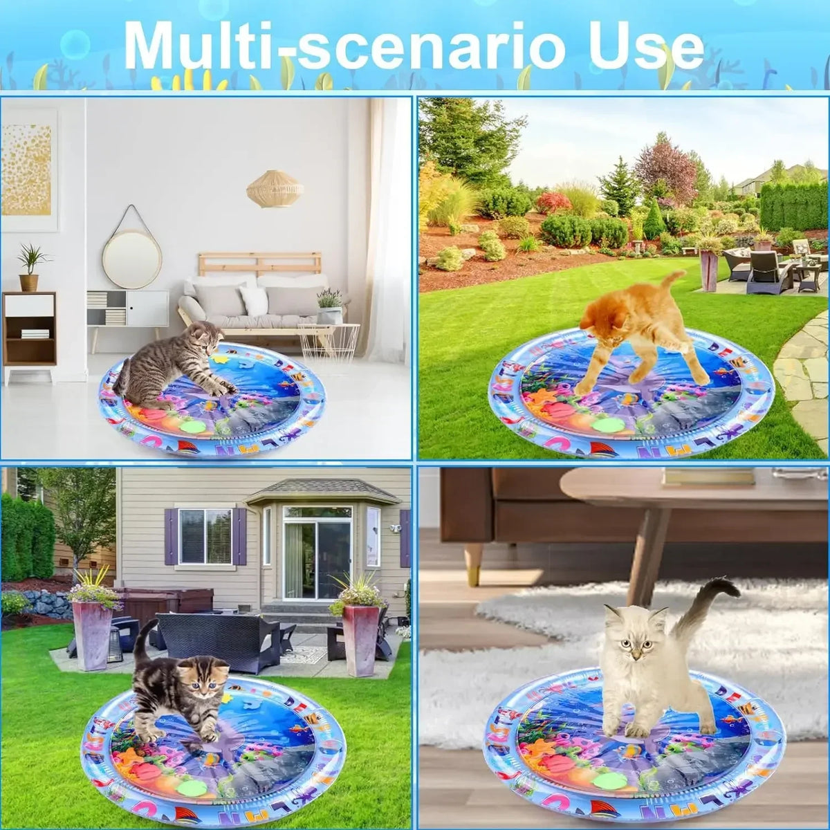 AquaPaws | Tapis de Jeu Aquatique Interactif pour Chats & Chiens | Tapis de Jeu Rafraîchissant d'Été | Gonflable & Portable | 65 cm / 100 cm