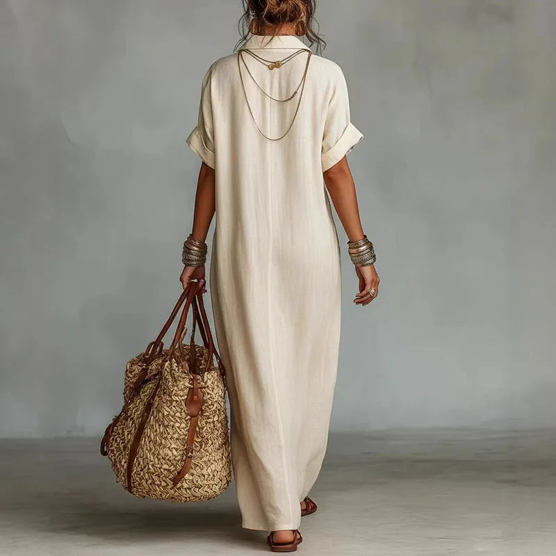 Robe kimono longue pour femme avec décolleté brodé — plage