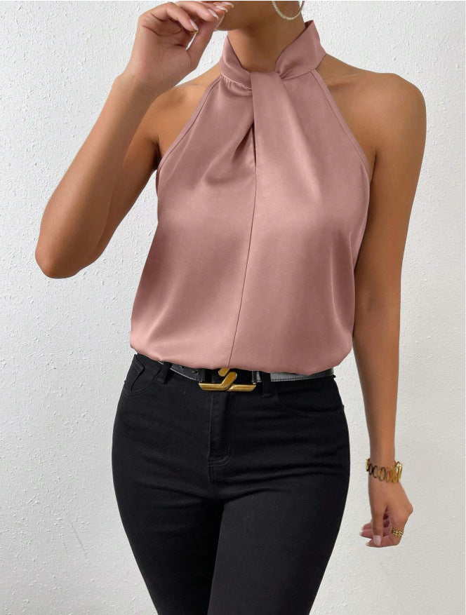 Top en soie pour femmes | Col noué élégant & Drapeau fluide