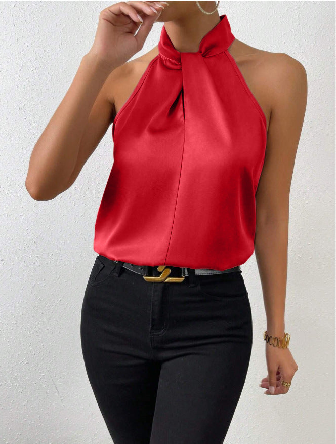 Top en soie pour femmes | Col noué élégant & Drapeau fluide