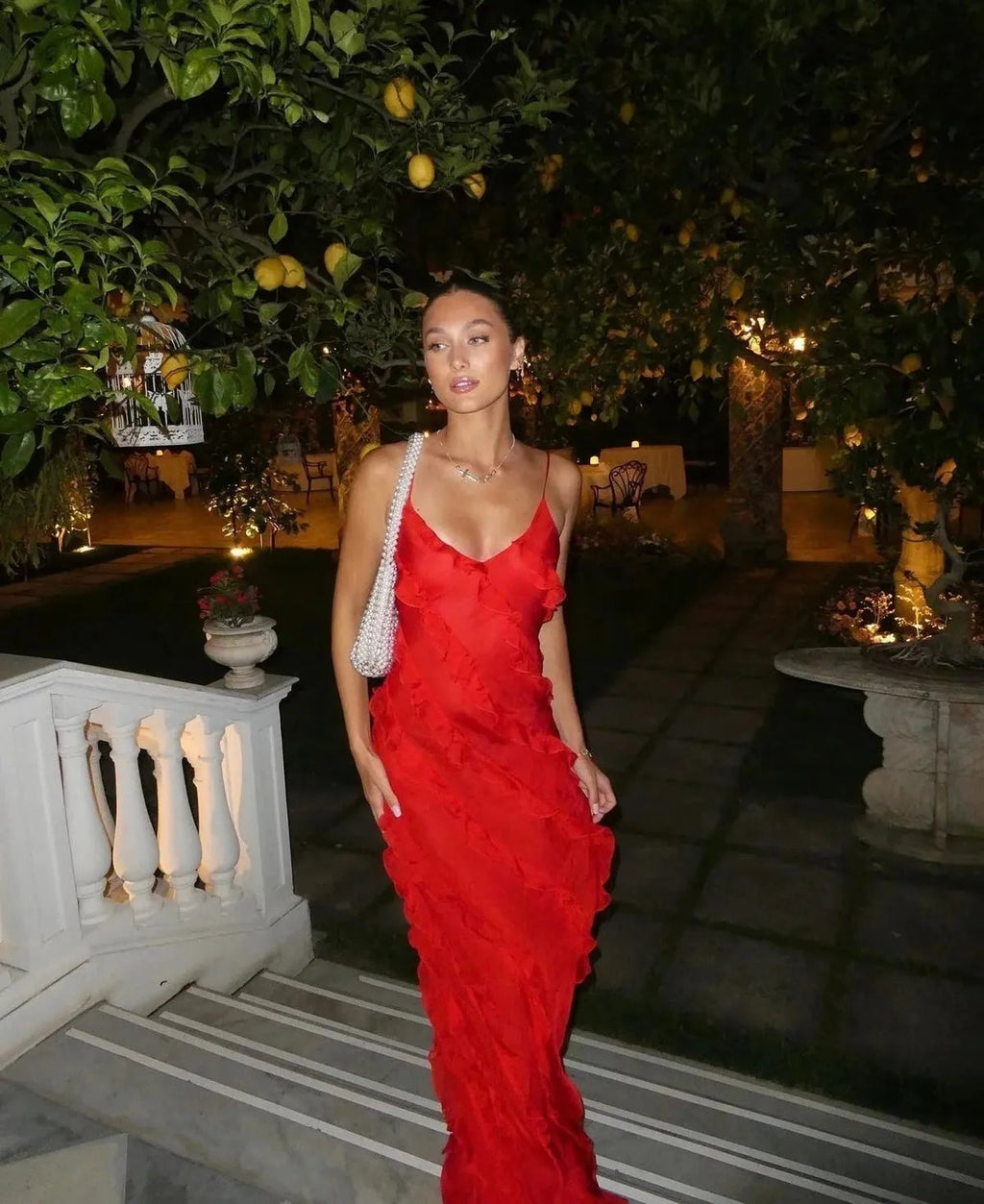 Robe de Soirée Maxi en Chiffon à Volants Romantique