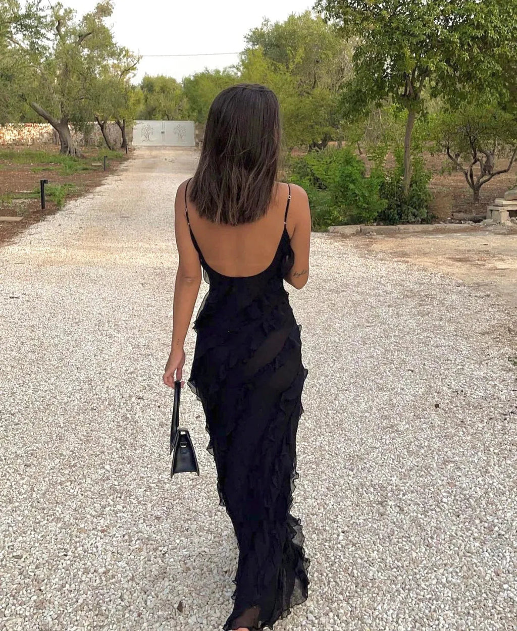 Robe de Soirée Maxi en Chiffon à Volants Romantique