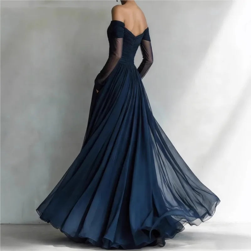 Roulona | Robe de soirée sans épaules avec manches transparentes