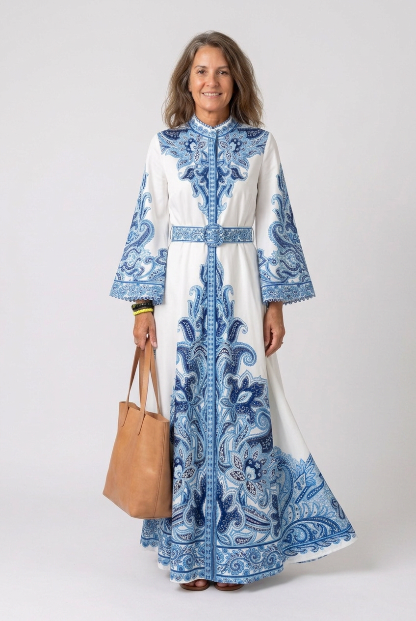 Sierra | Robe Maxi Abaya Ceinturée pour Femmes avec Broderie Paisley