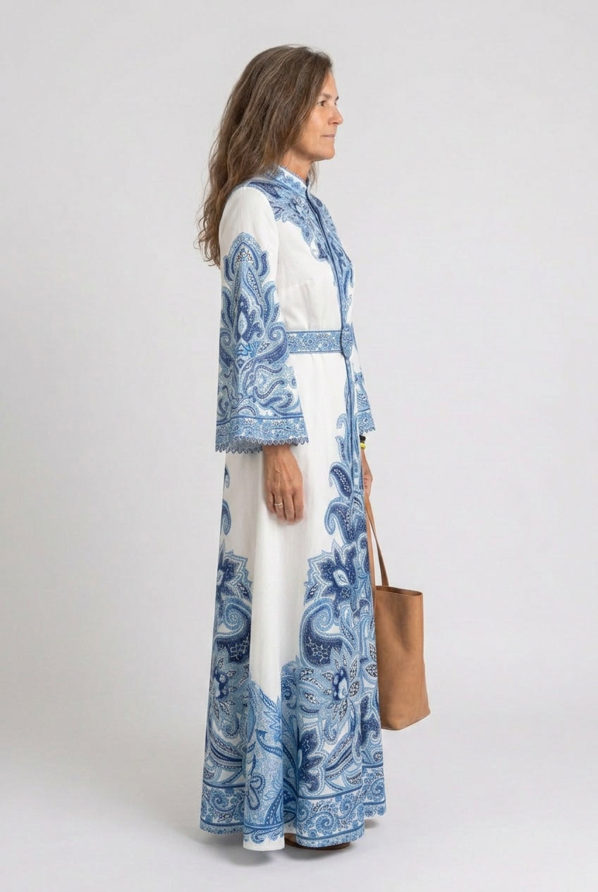 Sierra | Robe Maxi Abaya Ceinturée pour Femmes avec Broderie Paisley