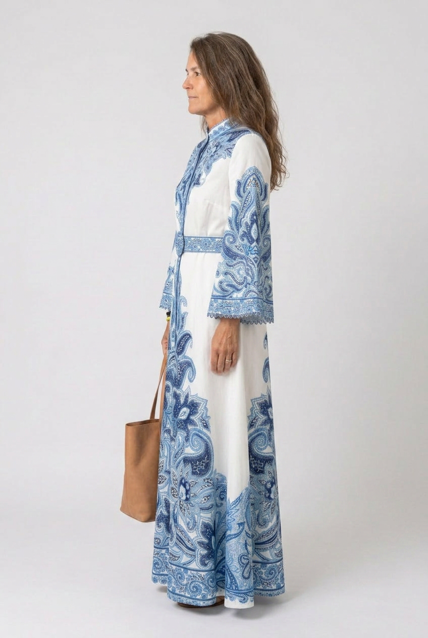 Sierra | Robe Maxi Abaya Ceinturée pour Femmes avec Broderie Paisley