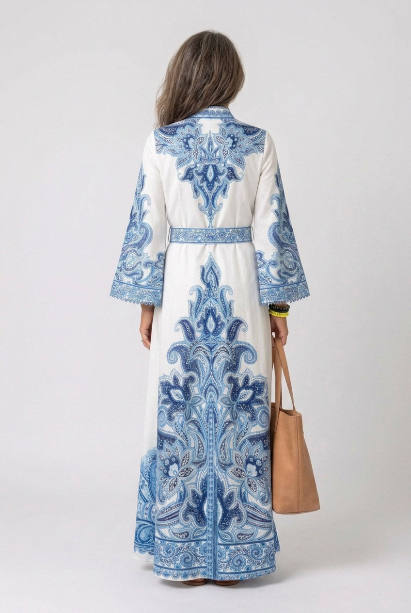 Sierra | Robe Maxi Abaya Ceinturée pour Femmes avec Broderie Paisley