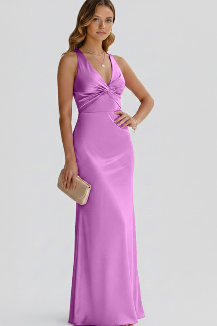 Robe Maxi Femme avec Décolleté en V et Taille Cintrée