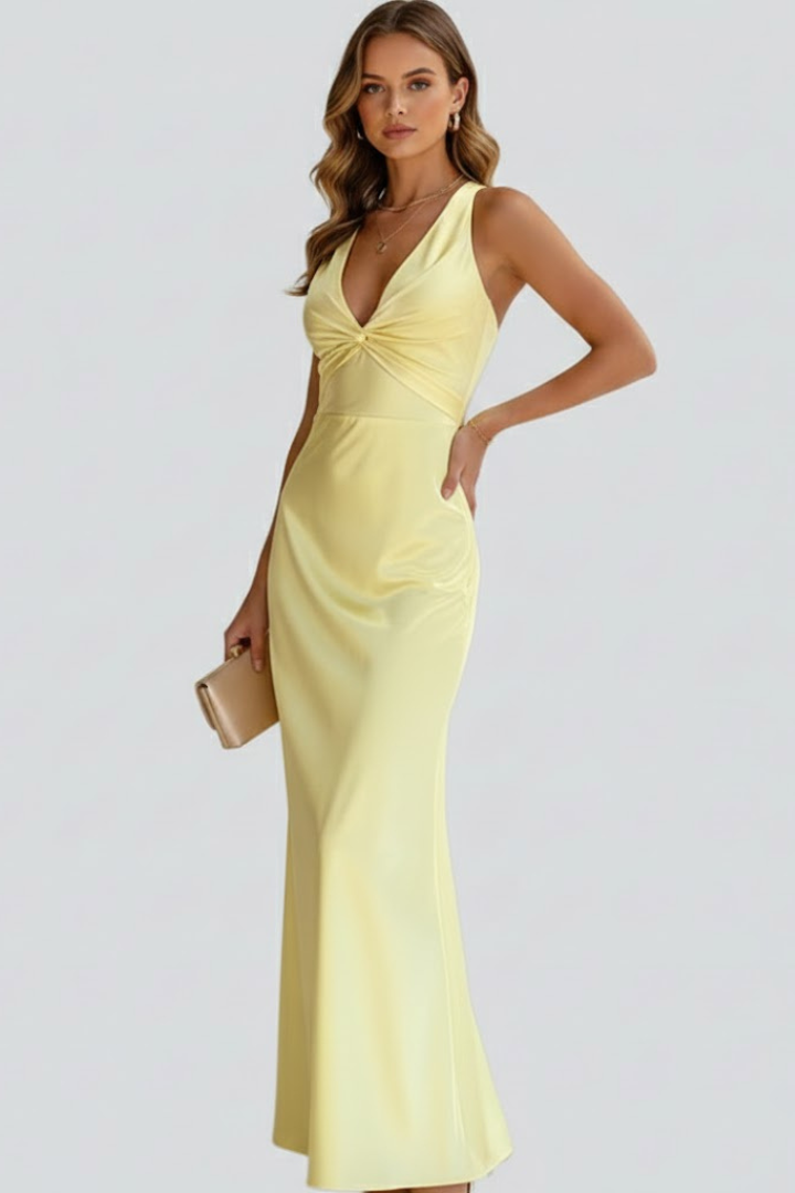 Robe Maxi Femme avec Décolleté en V et Taille Cintrée