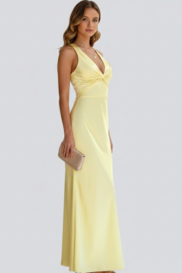 Robe Maxi Femme avec Décolleté en V et Taille Cintrée