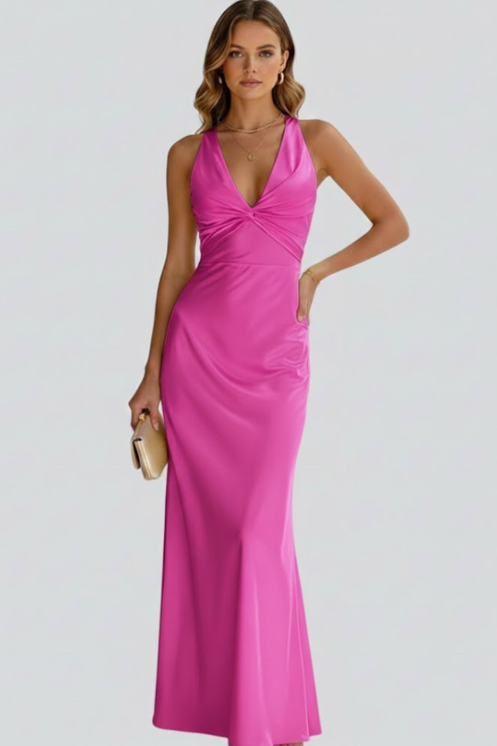 Robe Maxi Femme avec Décolleté en V et Taille Cintrée