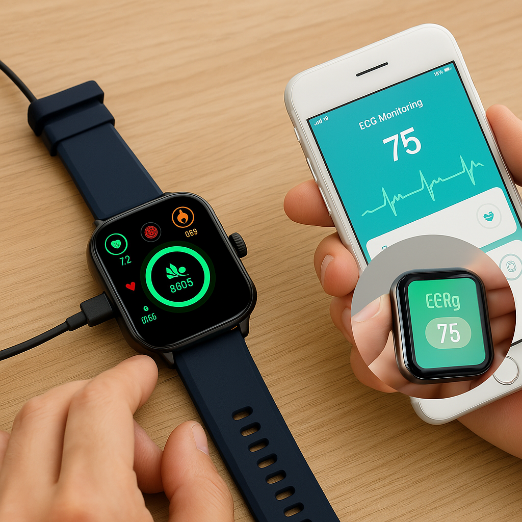 Montre connectée pour la santé et le fitness – EKG, Tension artérielle, Mesure du rythme cardiaque – Compatible avec iOS et Android