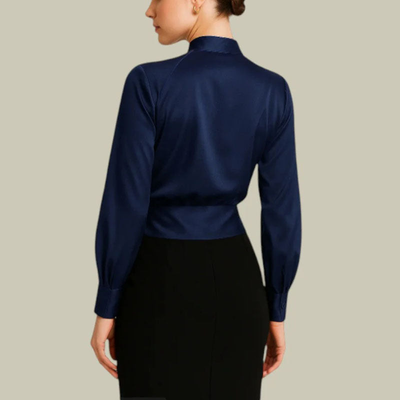 Chemisier en Polyester pour Femme avec Col en V et Design Croisé à Manches Longues