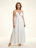 Solenne | Robe Maxi à Bretelles avec Corps Froncé et Jupe à Volants