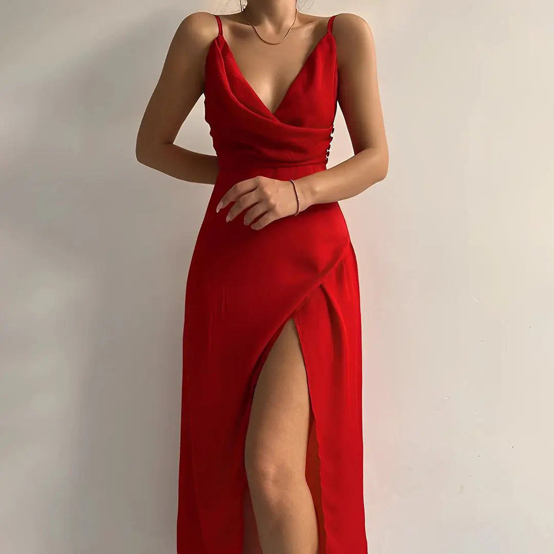 Robe Maxi d'Été Femme | Effet Satin & Fente Haute