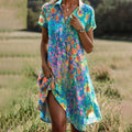 Robe Midi d'Été Femme | Imprimé Floral, Décolleté en V & Coupe Lâche