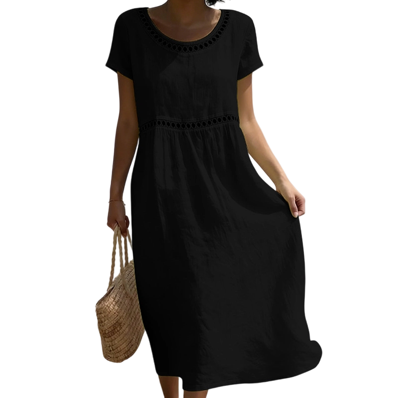 Robe Midi d'Été Femme | Look Lin avec Dentelle & A-Line