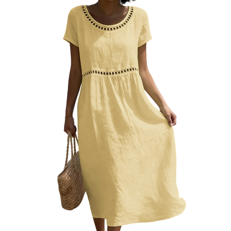 Robe Midi d'Été Femme | Look Lin avec Dentelle & A-Line