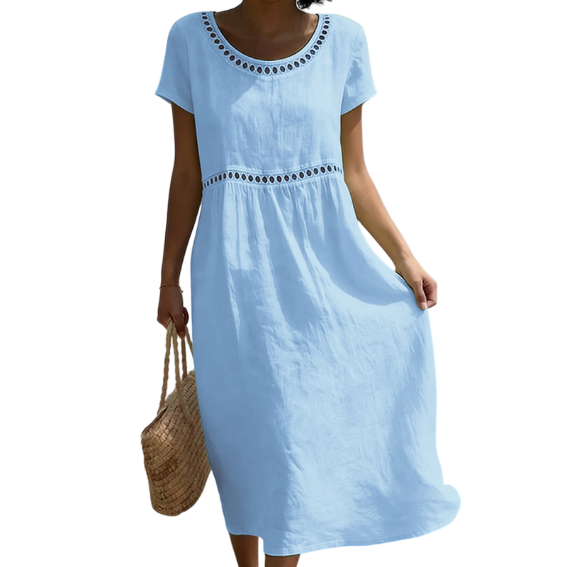 Robe Midi d'Été Femme | Look Lin avec Dentelle & A-Line