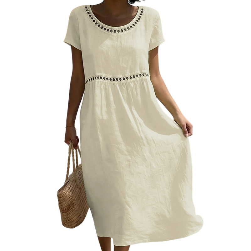 Robe Midi d'Été Femme | Look Lin avec Dentelle & A-Line