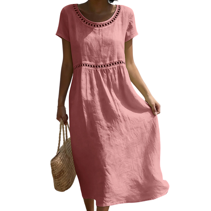 Robe Midi d'Été Femme | Look Lin avec Dentelle & A-Line