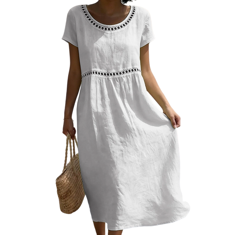 Robe Midi d'Été Femme | Look Lin avec Dentelle & A-Line