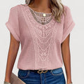 T-shirt d'été femme | Panneau en dentelle crochet et haut en tricot gaufré structuré