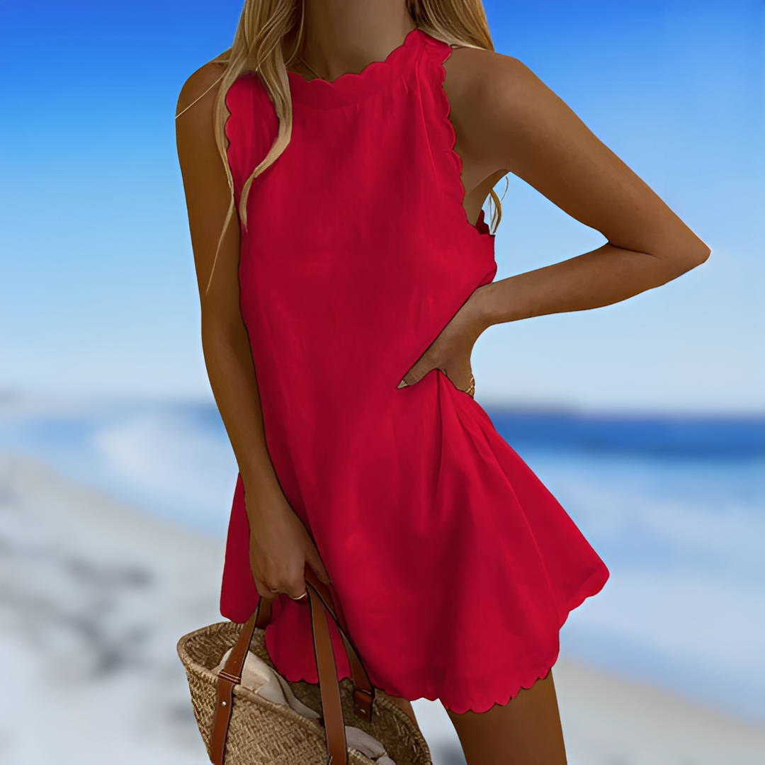 Robe d'été femme | Robe mini sans manches avec bord en vagues
