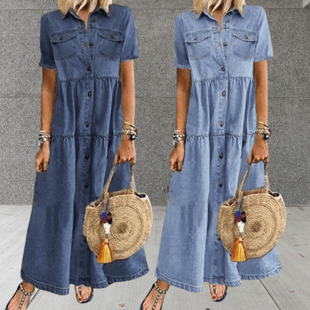 Robe en Jean Femme | Maxi Rangée de Boutons & Coupe Décontractée