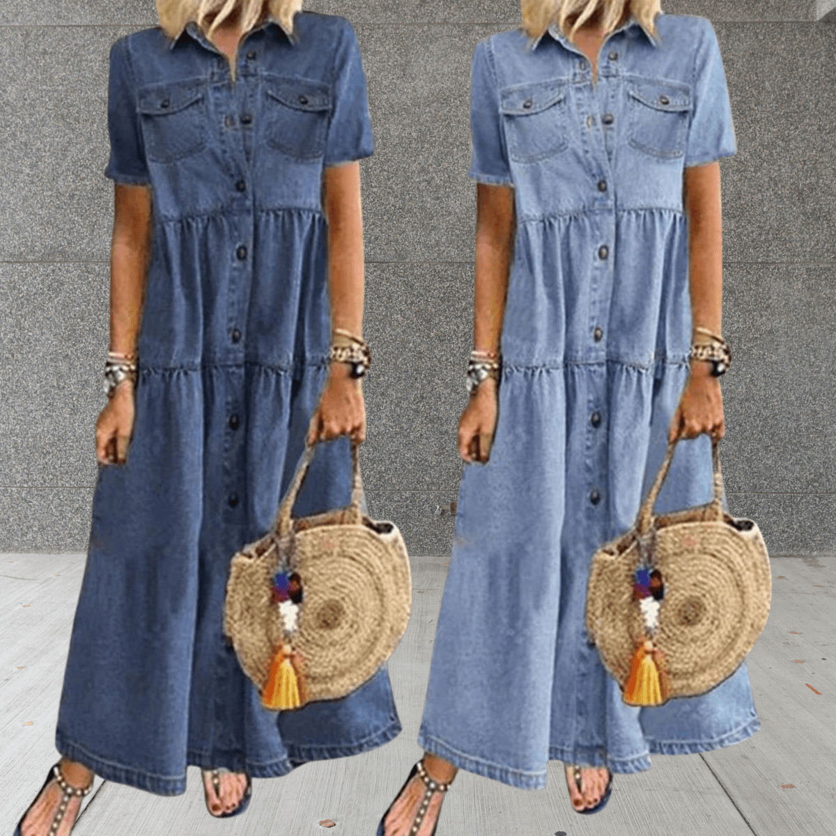 Robe en Jean Femme | Maxi Rangée de Boutons & Coupe Décontractée