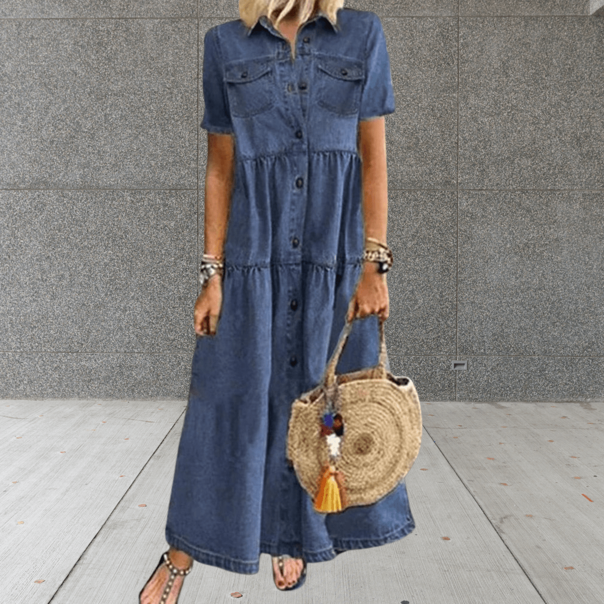 Robe en Jean Femme | Maxi Rangée de Boutons & Coupe Décontractée
