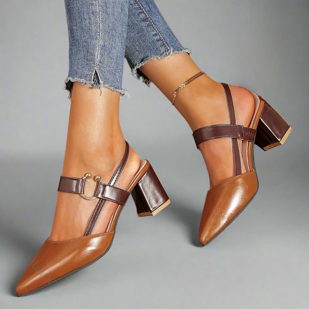 Stiletto Femme | Slingback Talon Bloc & Bout Pointu