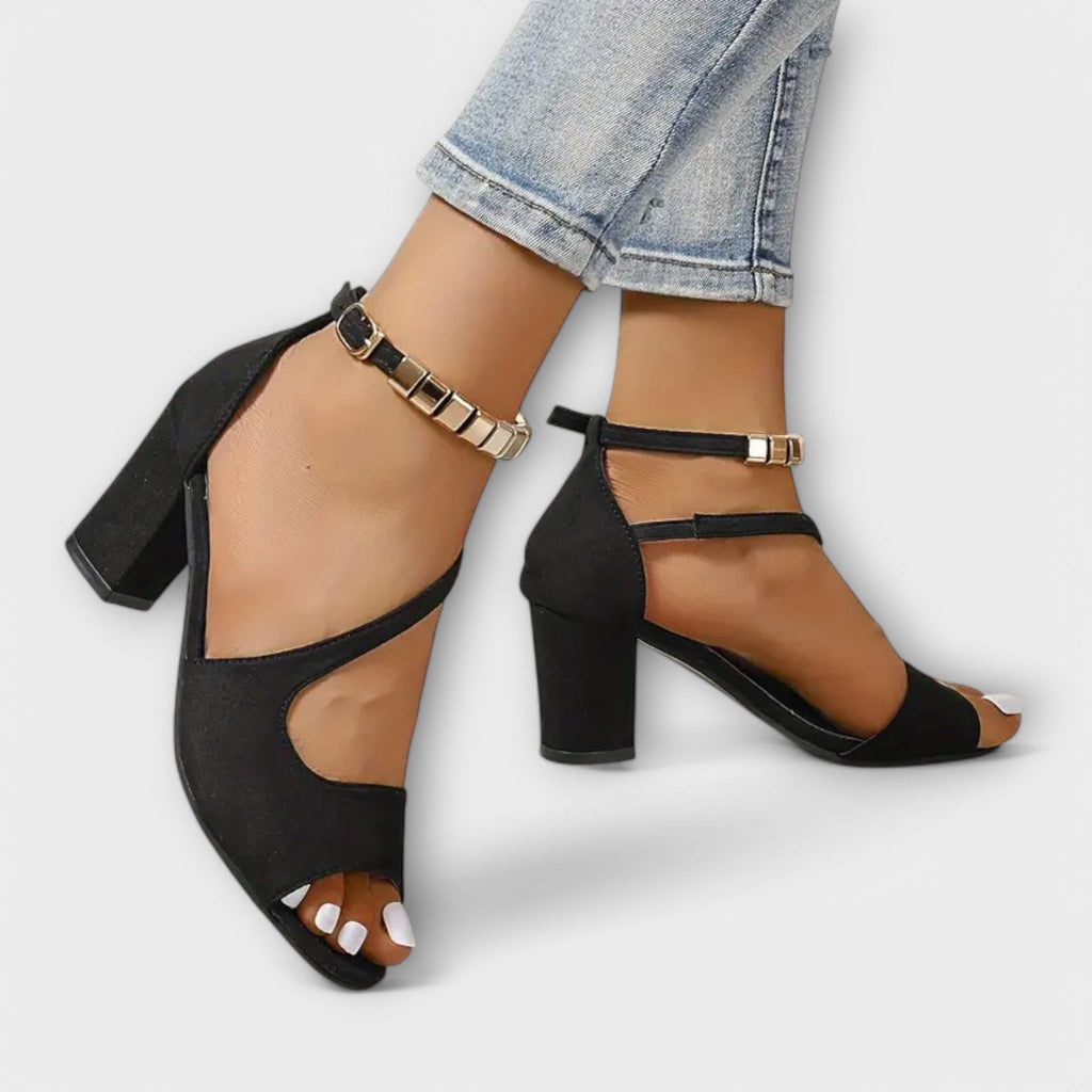 Stilettos Femme | Talon Bloc & Bride de Cheville Dorée