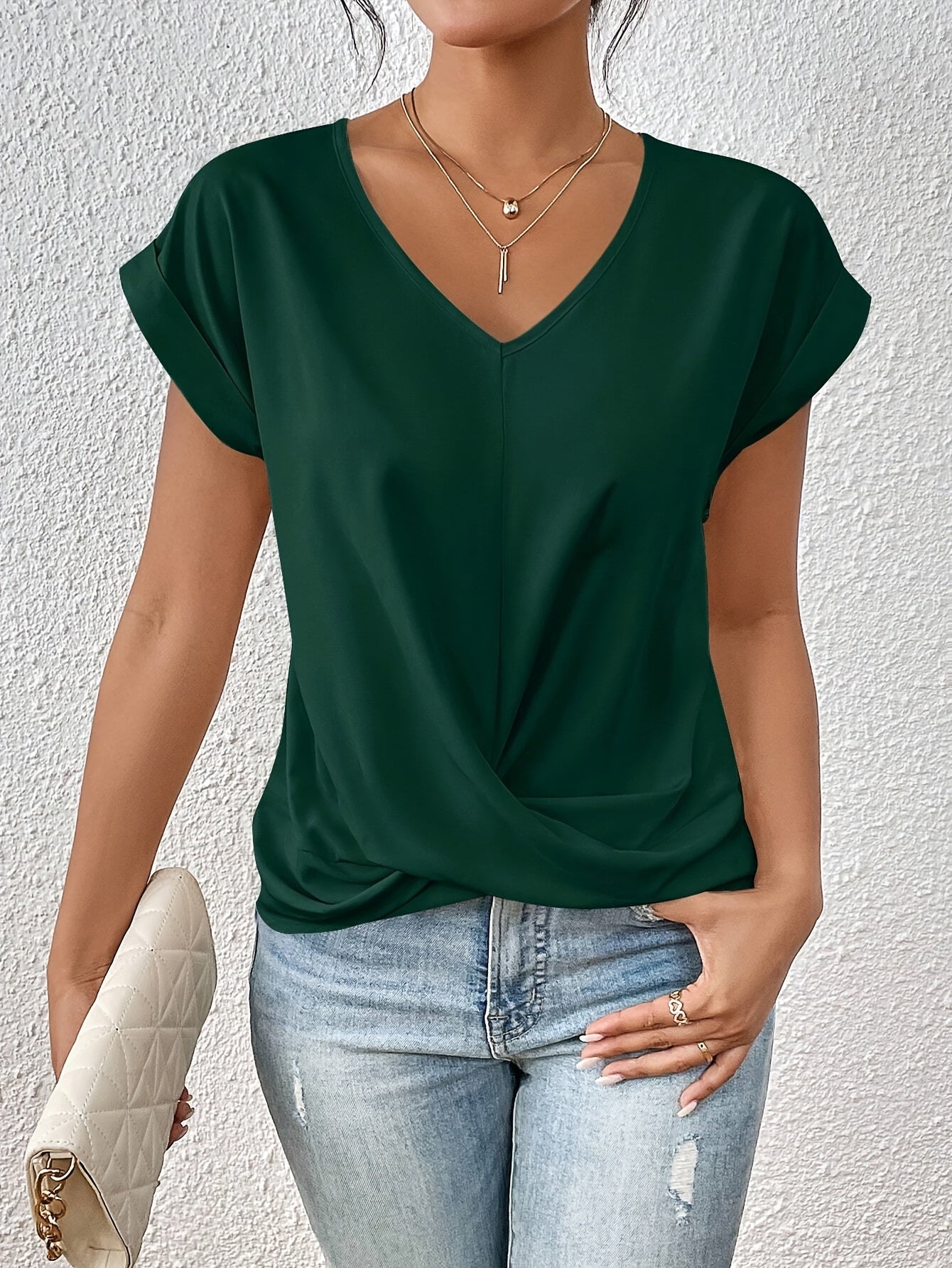 T-Shirt Femme | Élégant avec Détail Twist & Décolleté en V