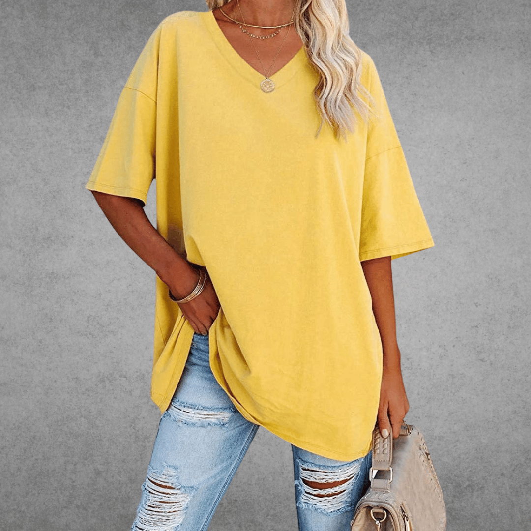 T-Shirt à Manches Courtes Col V Femme | Coupe Ample & Confort Aéré