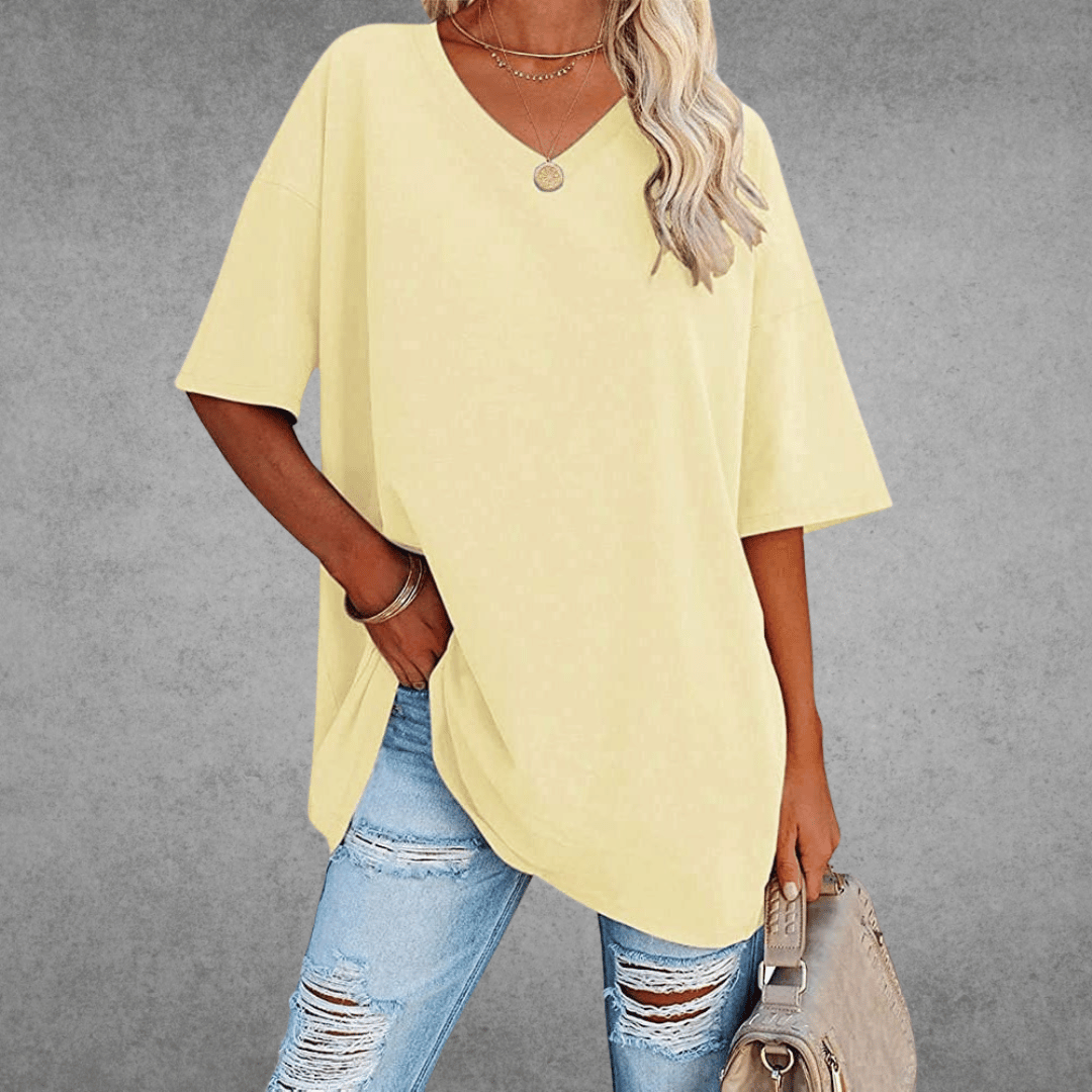 T-Shirt à Manches Courtes Col V Femme | Coupe Ample & Confort Aéré