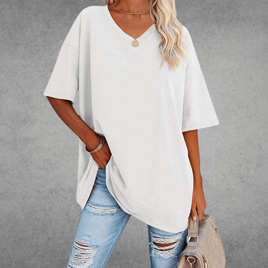 T-Shirt à Manches Courtes Col V Femme | Coupe Ample & Confort Aéré